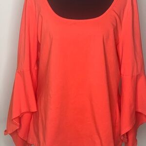 Boston Proper Vibrant Coral Flounce Sleeve Blouse